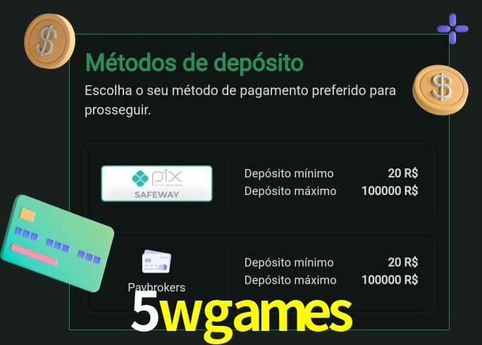 O cassino 5wgames oferece uma grande variedade de métodos de pagamento